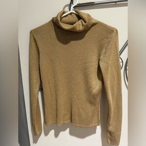 Vintage Joseph A. Metallic Gold Cowl Neck Sweater, Size S, Silk